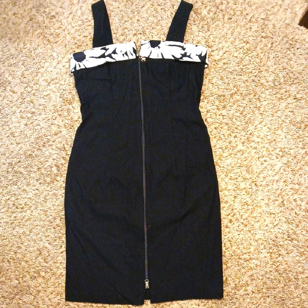 90s Y2K Black and white sheath stretchy zip  mini cocktail dress